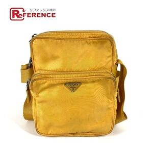 Prada Triangle Logo Plat Bag Pochette Shoulder Nylon Yellow